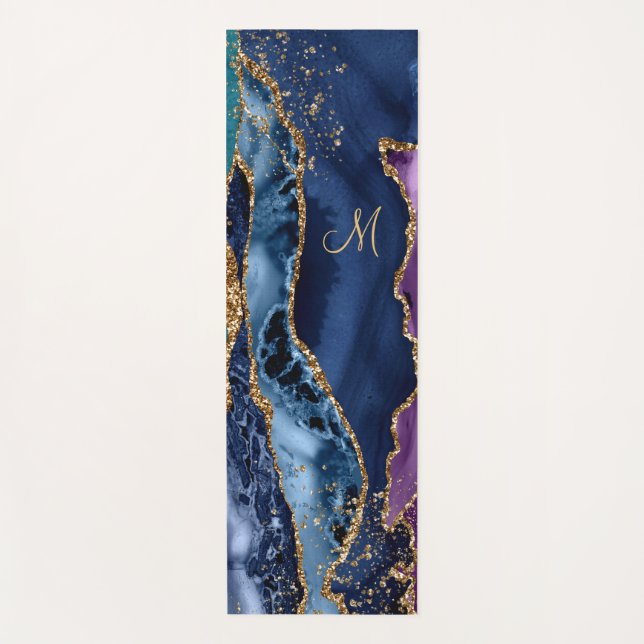 Blau/Aquamarin/Lila Agate mit goldgelben Venen Mon Yogamatte (Vorderseite)