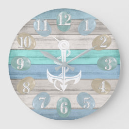 Blau Aquamarin - Meerglas / Nautik / Verankerung Große Wanduhr