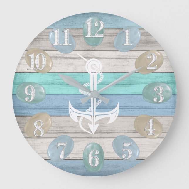 Blau Aquamarin - Meerglas / Nautik / Verankerung Große Wanduhr (Vorderseite)