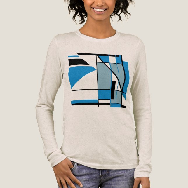 Blau Aquamarin Schwarz MCM Look Mosaic Geometric A Tri-Blend Shirt (Vorderseite)