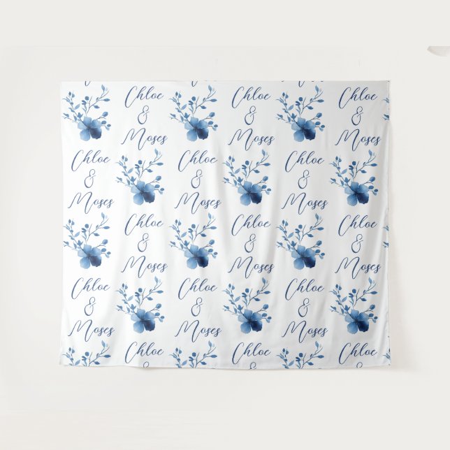 Blau auf blau, Blume Blossom Wandteppich (Vorderseite (Horizontal))