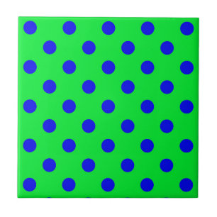 Blau auf grünem Polka-Punkte-Musterdesign  Fliese