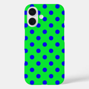 Blau auf grünem Polka-Punkte-Musterdesign iPhone 16 Hülle