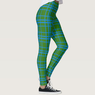 Blau auf grünem Tartan Kariertes Muster Leggings