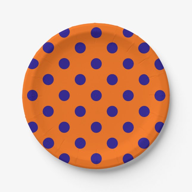 Blau auf Orange Polka Dots Design Pappteller (Vorderseite)