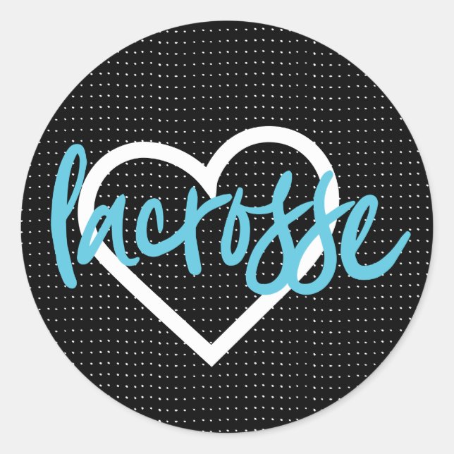 Blau auf schwarzen Lacrosse Sticks & Herz Muster Runder Aufkleber (Vorderseite)
