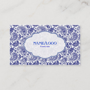 Blau auf weiß Retro-Paisleymuster-Design Visitenkarte