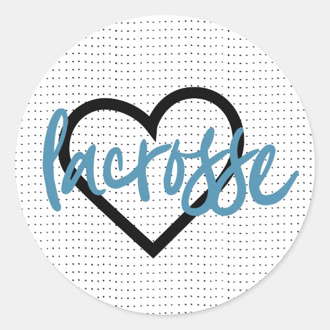 Blau auf weißem Lacrosse Sticks & Herz Muster Runder Aufkleber (Vorderseite)