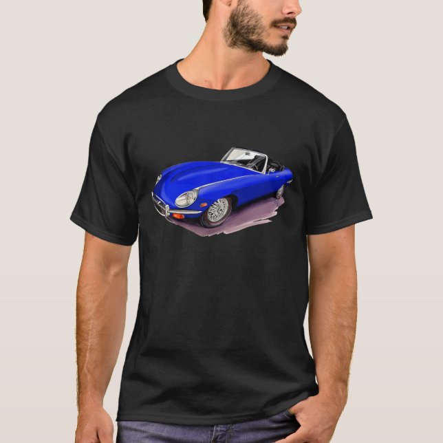 Blau-Auto Jaguars XKE T-Shirt (Vorderseite)
