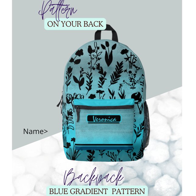 Blau Bedruckter Rucksack (Blue Floral Printed Backpack  great gift for her, girlfriend, niece)