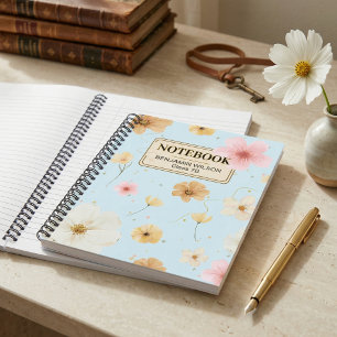 Blau Beige Aquarell Blumen Botanisch Notizbuch