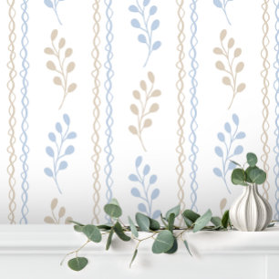 Blau Beige Braun Elegant Moderne Blatt Floral Tapete