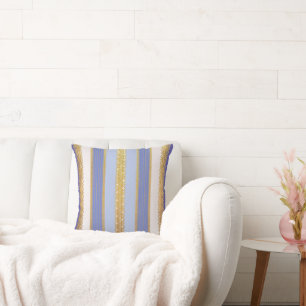 Blau, Beige, Goldstreifen-Kissen Kissen