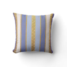Blau, Beige, Goldstreifen-Kissen