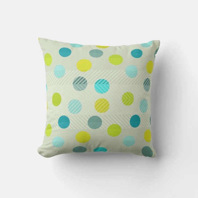 Blau, Beige, Grün, Gelbes Polka-Dotter-Muster Kissen (Vorderseite)