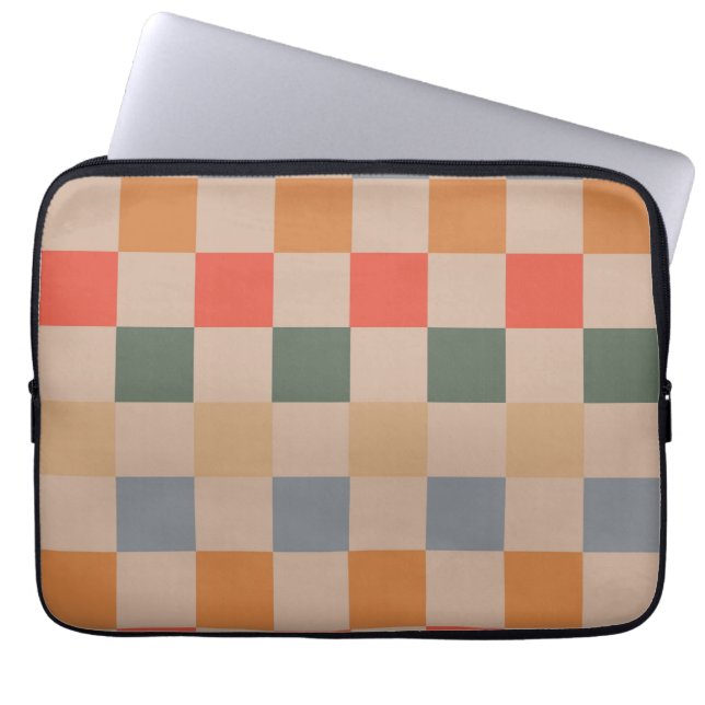Blau Beige Orange Braun Kariert Gingham-Muster Laptopschutzhülle (Vorderseite)
