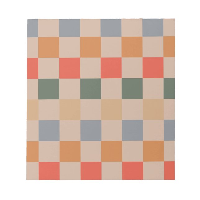 Blau Beige Orange Braun Kariert Gingham-Muster Notizblock (Vorderseite)