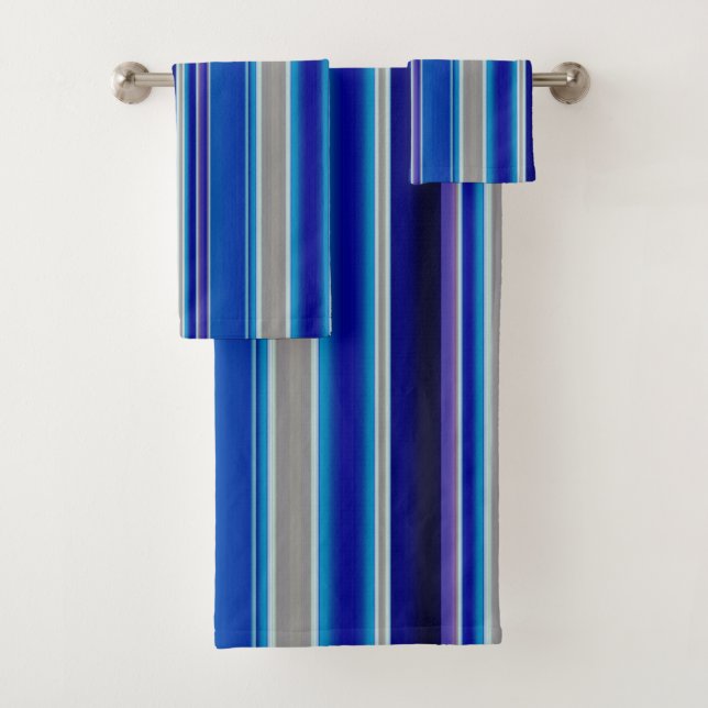 Blau, Beige und Lavendel-Streifen Badhandtuch Set (Insitu)
