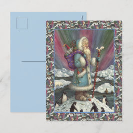 BLAU BELSNICKLE, NORDLICHTE UND PENGUINEN FEIERTAGSPOSTKARTE