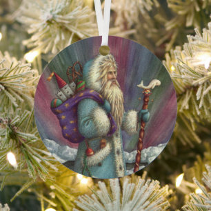 BLAU BELSNICKLE, NORDLICHTE UND PENGUINEN ORNAMENT AUS METALL