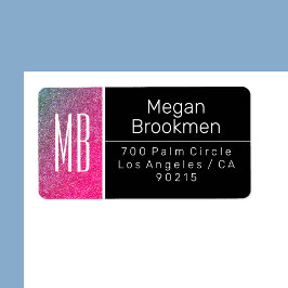 Blau bis rosa Glitzer/B&W/DIY Name Address Monogra Adressaufkleber