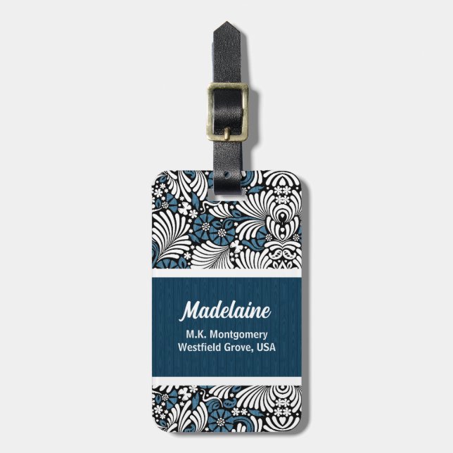 Blau-Blattdruck mit Weiß und Schwarz Gepäckanhänger (Vorderseite vertikal)
