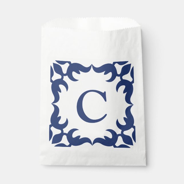 Blau-Blau-Scroll-Monogramm Geschenktütchen (Vorderseite)