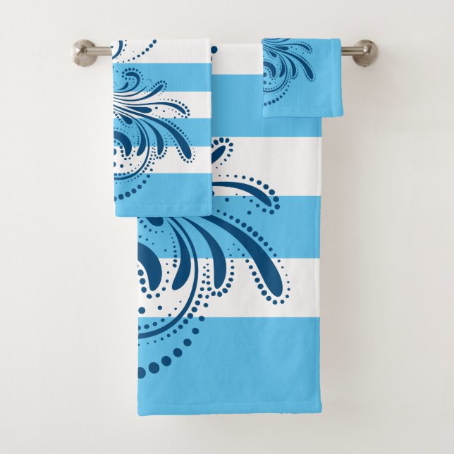 Blau, blau und weiß Streifen Badehandtuch Set (Insitu)