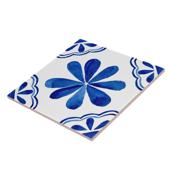 Blau-blaue Floral Tile Aquarell gestrichen Fliese (Seite)