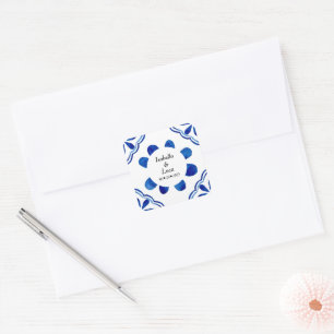 Blau-blaue Floral Tile Aquarell gestrichen Quadratischer Aufkleber