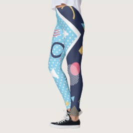 Blau-blaue geometrische Form der 80er Jahre Leggings
