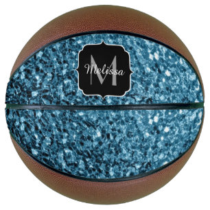 Blau-blaue Imitate Glitzer Funkeln Monogram-Name Basketball