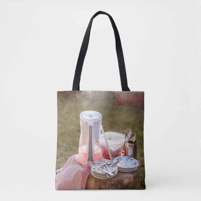 Blau-blaue Keramik Teller und Pitcher Tasche (Vorderseite)