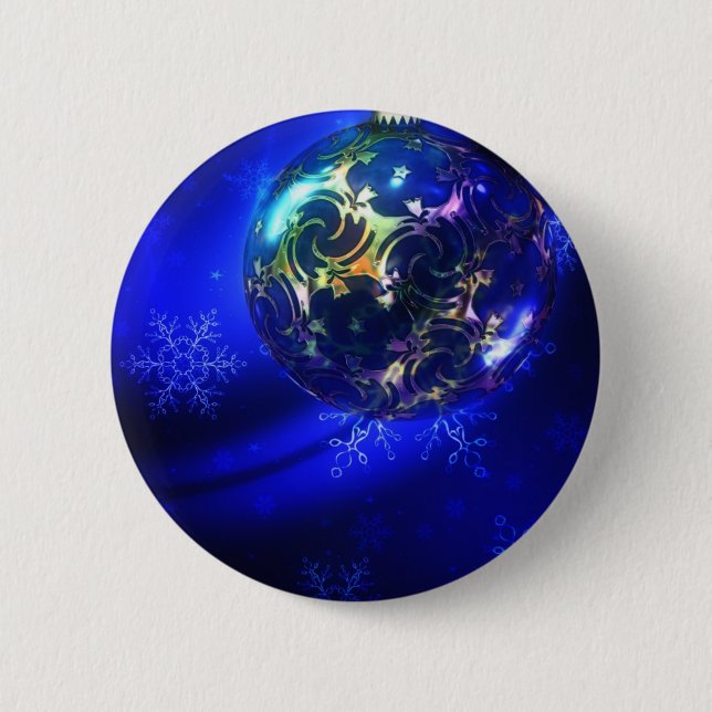 Blau-blaue Weihnachtsbaumgestaltung, nach Maß anpa Button (Vorderseite)