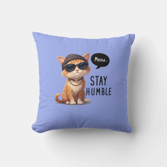 Blau Bleibe Humble Hipster Katzenwurfkeule Kissen  (Vorderseite)
