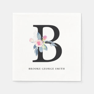 BLAU BLUE BLACK FLORAL ALPHABETS LETTER B SERVIETTE
