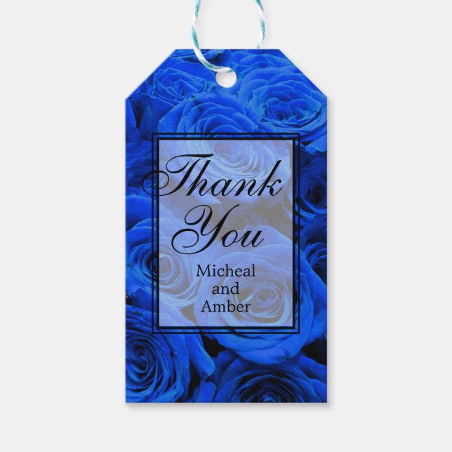 Blau blühende Blumen blauer Rose Geschenkanhänger (Vorderseite)