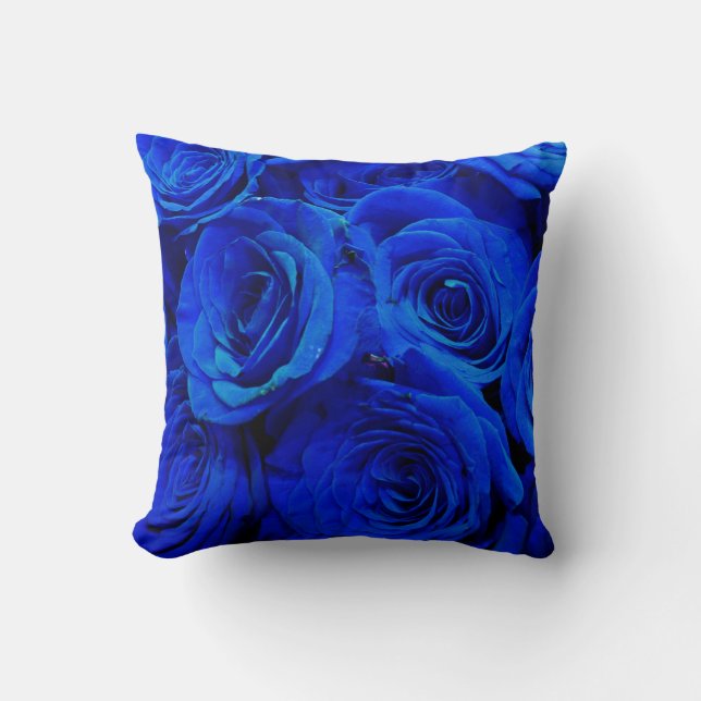 Blau blühende Blumen blauer Rose Kissen (Vorderseite)