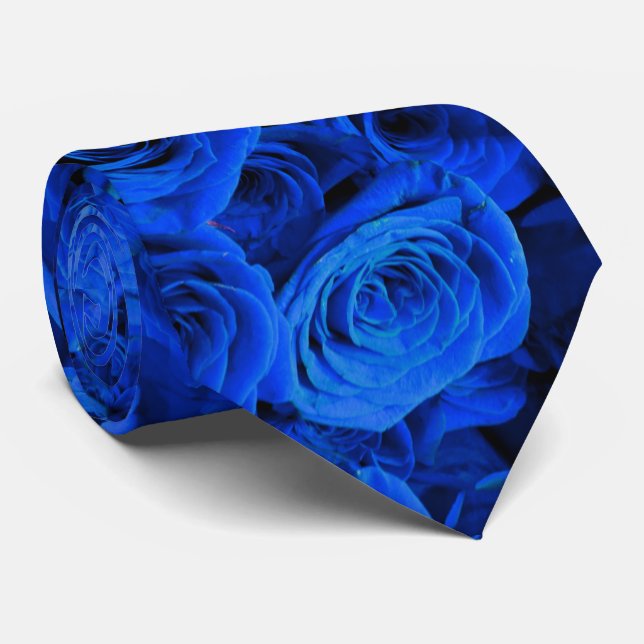 Blau blühende Blumen blauer Rose Krawatte (Gerollt)