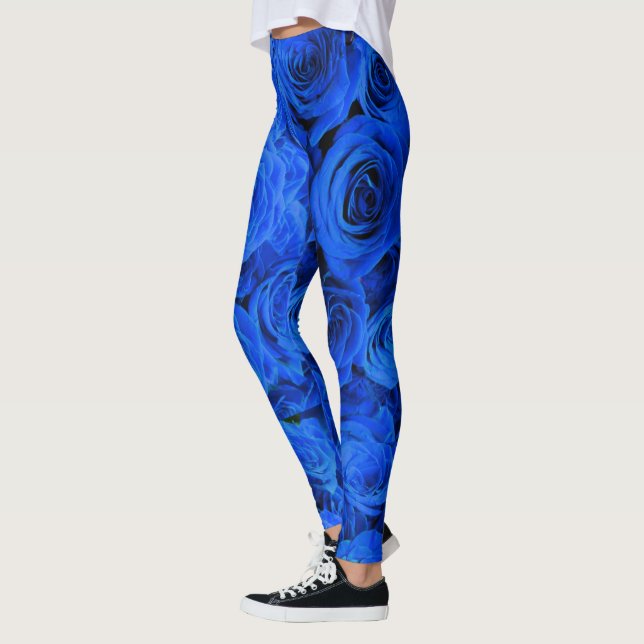 Blau blühende Blumen blauer Rose Leggings (Links)