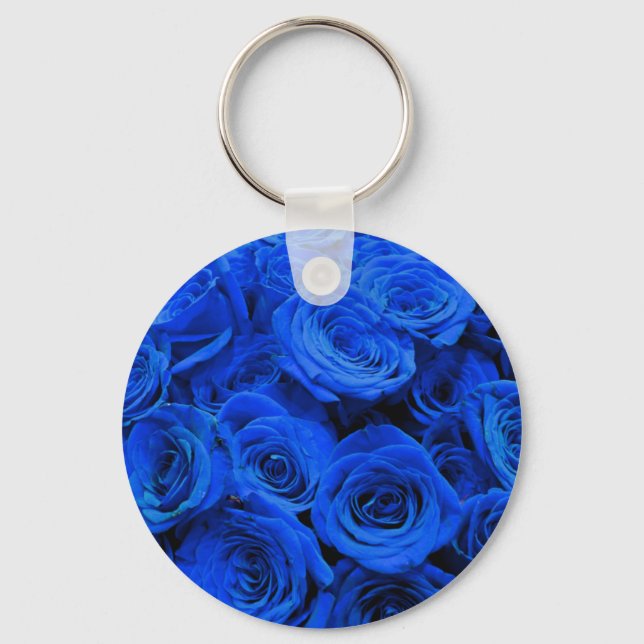 Blau blühende Blumen blauer Rose Schlüsselanhänger (Vorderseite)