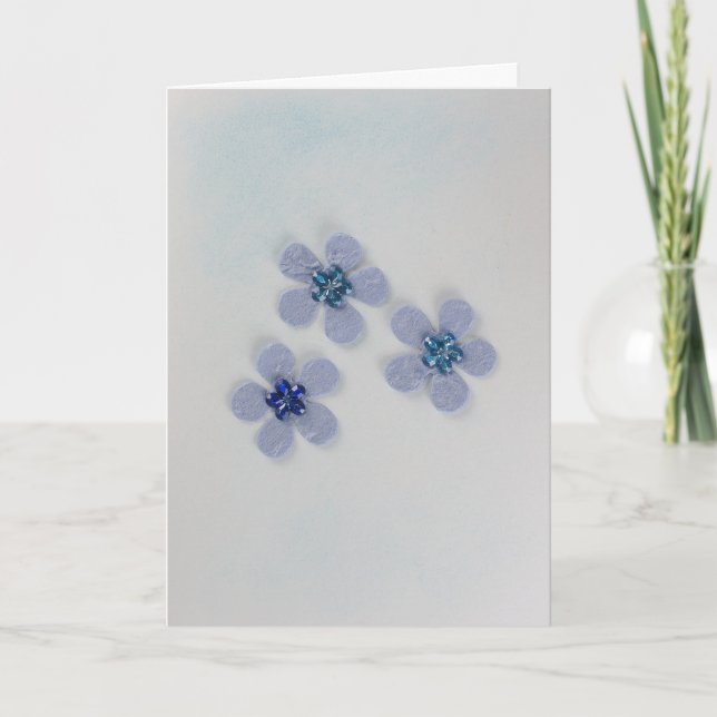 Blau blühende Blumen mit glänzender Dekoration Karte (Vorderseite)