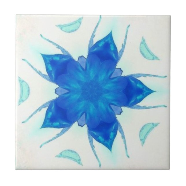 Blau-Blume türkis Aquamarine geometrisch Fliese (Vorderseite)