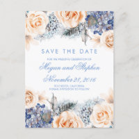 Blau-Blume Wasserfarbe Save the Date