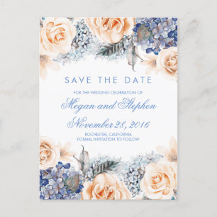 Blau-Blume Wasserfarbe Save the Date Ankündigungspostkarte