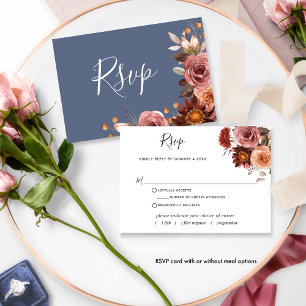 Blau, Blush Burgundy Bloral, ohne Mahlzeiten UAWG RSVP Karte