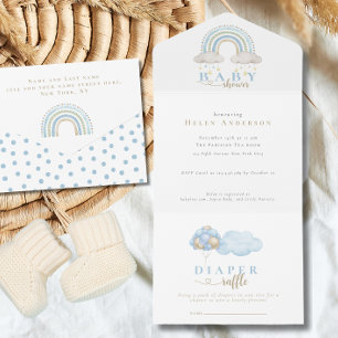 Blau Boho Aquarell Regenbogen Jungen Baby Shower All In One Einladung