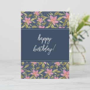 Blau Boho Blumen Wasserfarbe Alles Gute zum Geburt Feiertagskarte