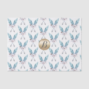 Blau Boho Boheme Feder Monogramm Personalisiert Seidenpapier