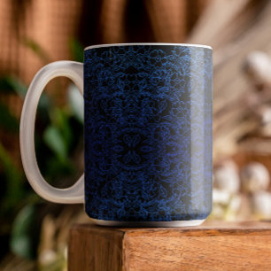 Blau Botanische Blume Schwarz dekoriert Tasse